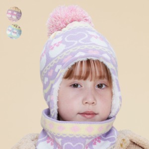 【23秋冬SALE20%OFF価格】 Kids Foret (キッズフォーレ) ねこ柄アクリルニット耳付帽子 49cm 53cm 56cm キッズ 女の子 B51407 CP