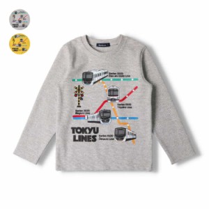 【子供服】 moujonjon (ムージョンジョン) 日本製東急電鉄路線図電車プリント長袖Ｔシャツ・ロンT 100cm 110cm 120cm 130cm キッズ 男の