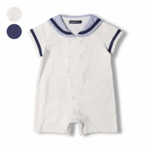 【子供服】 moujonjon (ムージョンジョン) セーラーカラー半袖ロンパース・オール 70cm，80cm M32701
