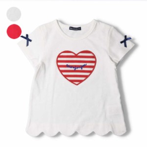 【子供服】 moujonjon (ムージョンジョン) ボーダーハートスカラップ半袖Tシャツ 80cm〜140cm M42804