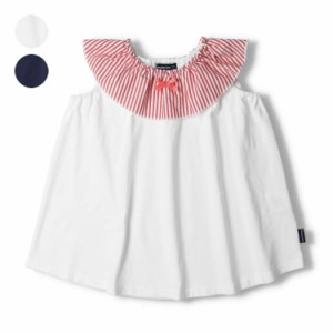 【子供服】 moujonjon (ムージョンジョン) ストライプ衿チュニックTシャツ 80cm〜140cm M42818