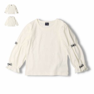 【子供服】 crescent (クレセント) 袖リボン・衿レース長袖Ｔシャツ・ロンT 80cm〜130cm N22800