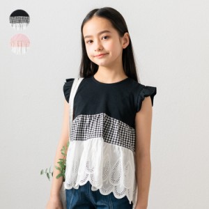 【子供服】 crescent (クレセント) ギンガムチェックレース切替ティアードTシャツ 80cm〜140cm N42811