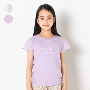 【子供服】 crescent (クレセント) 刺繍入り袖レース半袖Tシャツ 80cm〜140cm N42815