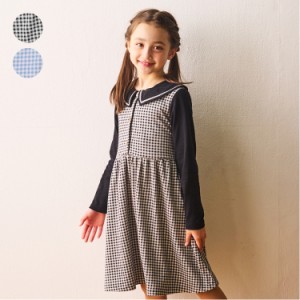 【子供服】 crescent (クレセント) ギンガムチェックレイヤード風長袖ワンピース 80cm〜130cm N62308