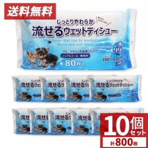 ウェットティッシュ ペット 流せる 日本製 ノンアルコール 無香料 80枚 10個セット ＰＧ・パラベン不使用 送料無料