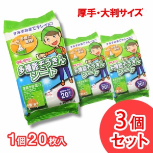 ウェットシート 厚手 大判 防菌 防カビ 掃除 ぞうきん 使い捨て 日本製 20枚入 3個セット