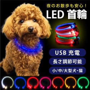 犬 首輪 光る 光る首輪 カラー ペット 猫 LED ライト リード 光 点灯 点滅 蛍光 小型犬 中型犬 大型犬 USB充電式 夜 散歩 安全 事故防止 