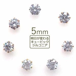 セカンドピアス つけっぱなし 軸太 医療用 片耳 明日が変わるキュービックジルコニア 5mm 金属アレルギー サージカル ステンレス レディ