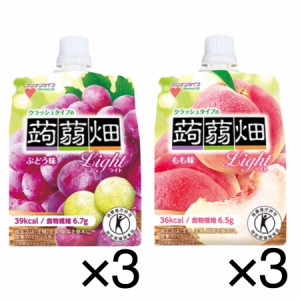 6個セット クラッシュタイプの蒟蒻畑 ライト ぶどう味 150gx3個 / もも味 150gx3個