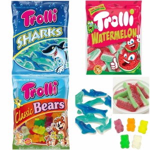 Trolli (トローリ) グミ 3個セット（ シャーク100g、クラシックベアー100g、ウォーターメロン100g）