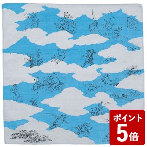 山田繊維 ふろしき 中巾 チーフ 鳥獣人物戯画 48cm ブルー 20826-101