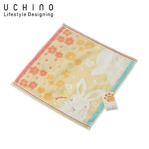 UCHINO ハンドタオル オレンジ ウサギ 約34×35cm もちぷに ゲストタオル 9004G704 OR 内野