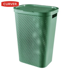 CURVER インフィニティー ランドリーふた付きバスケット 60L ドット グリーン CV-078 カーバー 収納