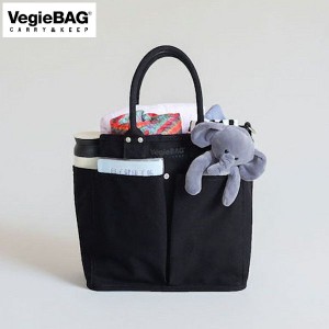 VegieBAG MINI SQUARE ミニ スクエア エコバッグ トートバッグ キャンバス 厚手 丈夫 ポケット VC-105/VC-205 (BLACK)ベジバッグ イデア