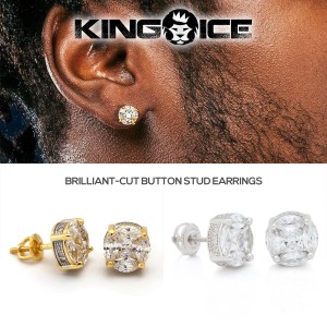 KING ICE ピアス キングアイス 両耳用ピアス BRILLIANT-CUT BUTTON STUD EARRINGS イヤリング 14kゴールド 金 シルバー 2個セット メンズ