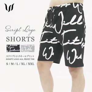 ハーフパンツ メンズ WILLS FITNESS ウィルズ フィットネス Script Shorts ショートパンツ オールプリント スウェット 筋トレ ジム スポ