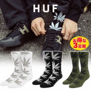 ハフ 靴下 HUF SET 3 PACK PLANTLIFE SOCKS クルーソックス 3枚パック ブラック ホワイト オリーブ 柄 ストリート系 スケーター スケート