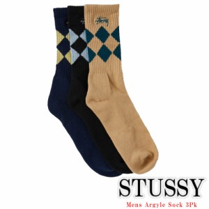 Stussy ソックス 3枚パック ステューシー 靴下 男 くつした ロゴ 人気 Mens Argyle Sock 3Pk ストリート系 アクセサリー メンズ ユニセッ