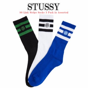 Stussy ソックス 3枚パック ステューシー SS Link Stripe Socks 3 Pack in Assorted 靴下くつした ロゴ 人気 ストリート系 アクセサリー 