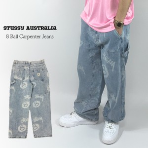 Stussy ステューシー デニム ジーンズ パンツ ワイドパンツ Stock 8 Ball Carpenter Jeans ストリート系 ロゴ メンズ レディース ユニセ