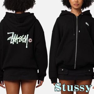 Stussy フルジップ パーカー ステューシー Graffiti LCB Full Zip Hoodie ブラック  オーバーサイズ レディース ユニセックス ST124W2200