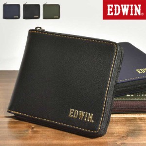 二つ折り財布 メンズ 小銭入れあり ラウンドファスナー エドウィン EDWIN ブランド 薄い 使いやすい 合皮 ミニ財布 コンパクト ギフト プ