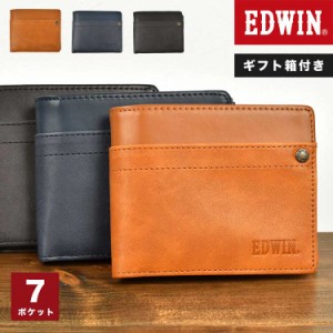 二つ折り財布 メンズ ブランド おしゃれ エドウィン EDWIN 財布 ミニ 大容量 薄い 小銭入れあり 入学祝い ギフト プレゼント レザー 紳士