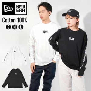 ニューエラ ロンT 長袖 メンズ レディース NEWERA ブランド Tシャツ ロンティー 春 綿 コットン 100% 袖プリント ボックスロゴ 白 黒 厚