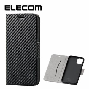 エレコム ELECOM iPhone 11 6.1インチ アイフォン ケース 手帳型 レザー 超 軽量 / 薄型 耐衝撃 TPU カード 収納 カーボン調 ブラック PM
