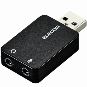 エレコム ELECOM オーディオ変換アダプタ USB-φ3.5mm オーディオ出力 マイク入力 直挿し コンパクト ブラック USB-AADC01BK