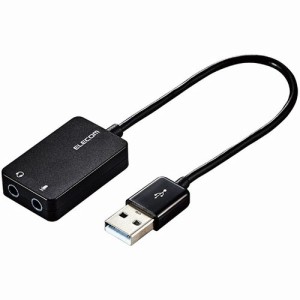 エレコム ELECOM オーディオ変換アダプタ USB-φ3.5mm オーディオ出力 マイク入力 ケーブル付 15cm ブラック USB-AADC02BK