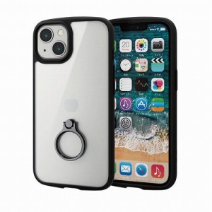 エレコム ELECOM iPhone13 ケース カバー 軽量 スマホリング付 フレームカラー ストラップホール付 TOUGH SLIM LITE ブラック PM-A21BTSL