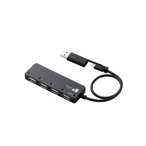 エレコム USB2.0 microUSB ハブ 4ポート バスパワーmicroUSBケーブル+変換アダプタ付 ブラック U2HS-MB02-4BBK USBハブ スマホ タブレッ