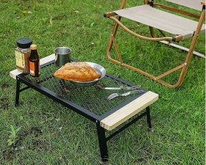 CHANODUG OUTDOOR アイアンメッシュ ウッド ローテーブル　キャンプ　テーブル