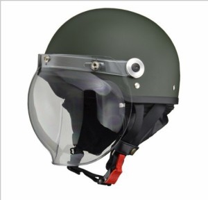 ヘルメット バイク リード工業 レディース メンズ バブルシールド付き ハーフヘルメット CR760 マッドグリーン