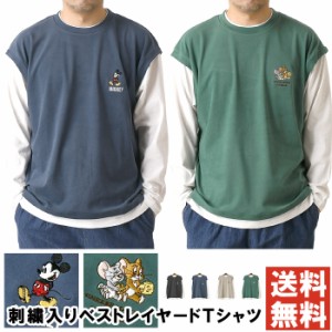 フェイクレイヤード カットソー 長袖 メンズ ロンT ディズニー ミッキーマウス tシャツ トムとジェリー ユニセックス 送料無料 通販A3 【