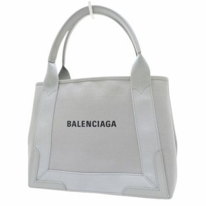 BALENCIAGA(バレンシアガ) ネイビー カバ スモール トートバッグ NAVY CABAS S ハンド キャンバス カーフ グレー灰 シルバー金具 339933 