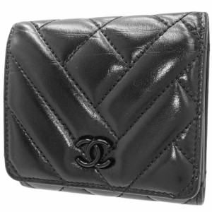 CHANEL(シャネル) ココマーク 三つ折り財布 コンパクト財布 3つ折り ウォレット 小物 レザー ブラック黒 ゴールド金具 レディース 408020