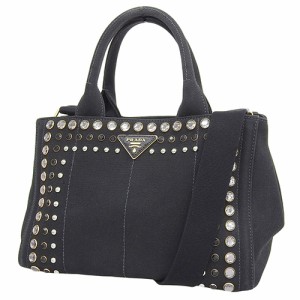 PRADA(プラダ) カナパ CANAPA ハンドバッグ ビジュー付き スタッズ トート 2WAY ショルダー 斜め掛け 肩掛け キャンバス NERO ネロ ブラ