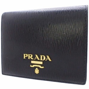 PRADA(プラダ) 二つ折り財布 コンパクト財布 2つ折り 小物 ミニウォレット レザー ヴィッテロムーブ NERO ネロ ブラック黒 ゴールド金具 