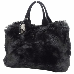 PRADA(プラダ) CANAPA カナパ ハンドバッグ トートバッグ ラージ ファー フェイクファー スウェード/スエード ECO LAPIN エコラパン NERO