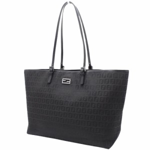 FENDI(フェンディ) ズッキーノ トートバッグ ハンドバッグ 肩掛け キャンバス レザー グレー灰 ブラック黒 ガンメタル金具 レディース 40