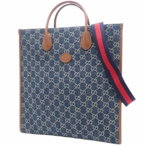 GUCCI(グッチ) インターロッキングG ミディアム トートバッグ トートバッグ 2WAY ショルダー 肩掛け 斜め掛け GGデニム ネイビー紺 ブラ