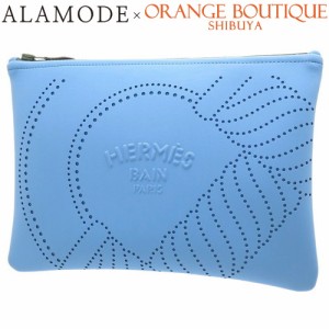 HERMES(エルメス) ネオバン・カノエH MM Orage オラージュ ブルー青 ポリアミド エラスタン ブラック金具 ポーチ クラッチバッグ 小物入