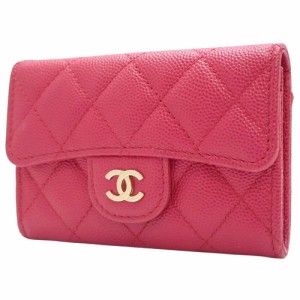 CHANEL(シャネル) マトラッセ ココマーク カードホルダー コンパクト財布 名刺入れ ミニ財布 カードケース キャビアスキン ピンク シャン