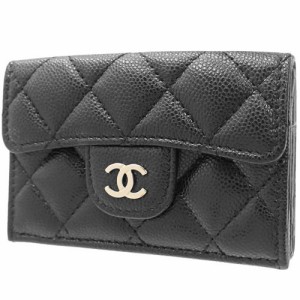 CHANEL(シャネル) マトラッセ ココマーク 三つ折り財布 コンパクト財布 3つ折り ミニウォレット 両面財布 Wホック キャビアスキン ブラッ