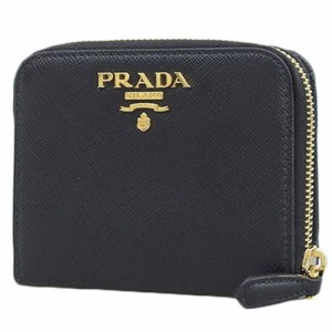 PRADA(プラダ) 二つ折り財布 コンパクト財布 2つ折り ミニウォレット サフィアーノレザー SAFFIANO METAL NERO ブラック黒 ゴールド金具 