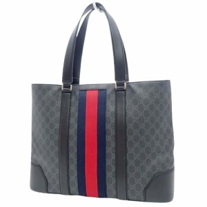 GUCCI(グッチ) GGスプリーム トートバッグ ラージトート ショッピングバッグ ショルダー 肩掛け GGスプリームキャンバス グレー ブラック