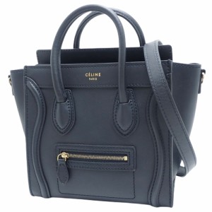 CELINE(セリーヌ) ラゲージ ナノショッパー ハンドバッグ 2WAY 肩掛け 斜め掛け ショルダー カーフ ネイビー紺 ゴールド金具 レディース 